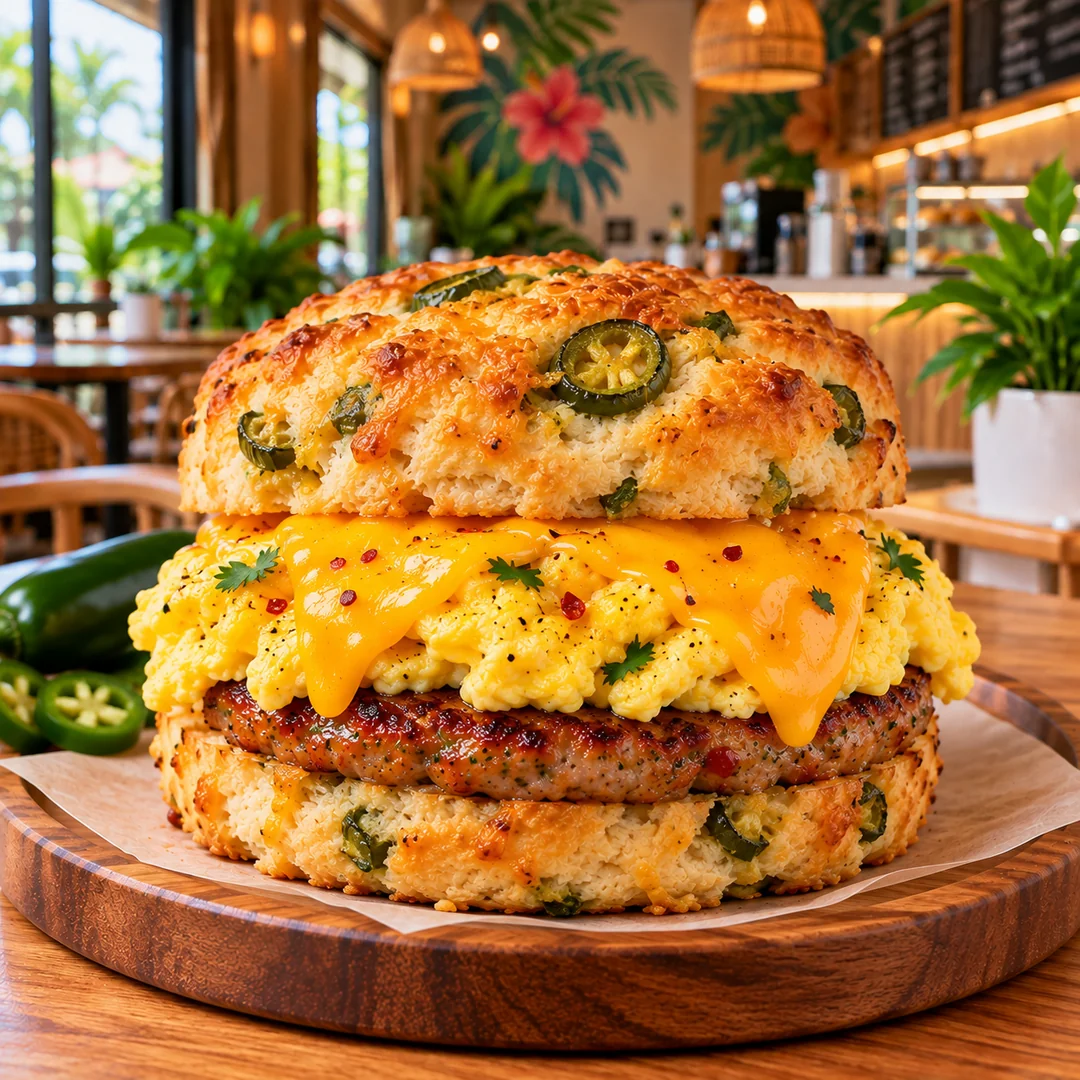 Spicy Sausage Egg & Cheese on Jalapeño Biscuit